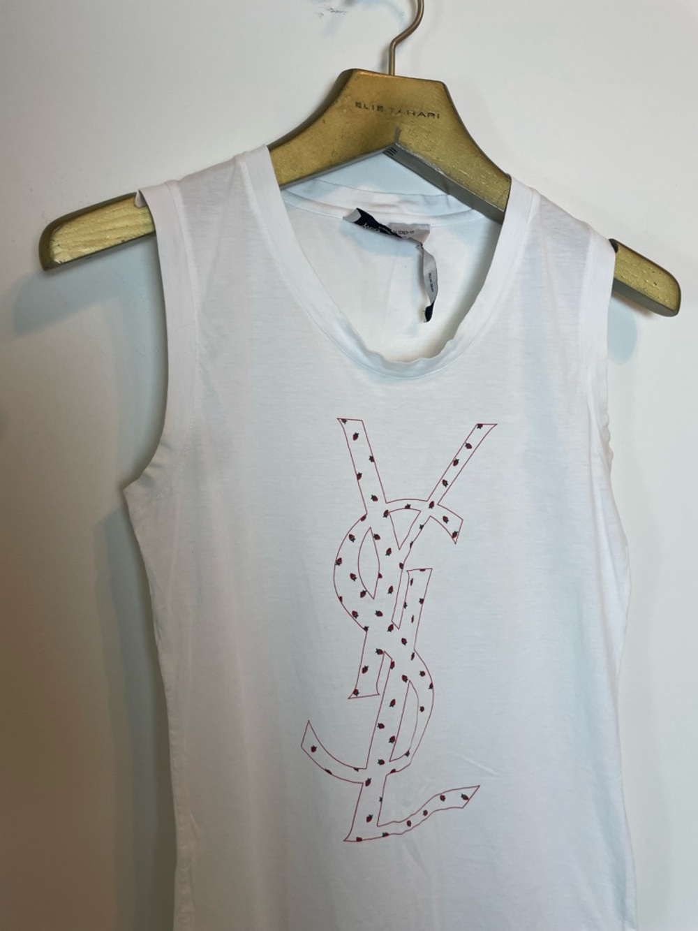 YSL Yves Saint Laurent Logo Graphic Sleeveless Strawberry T-Shirt Top Blouse \ S - Picture 3 of 10